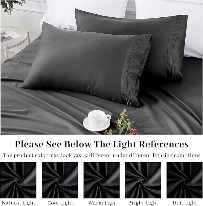 YIYEA California King Pillow Cases Set of 4, Ultra Soft 1800TC Hotel Quality Double Brushed Microfiber Embroidered Pillowcases, Envelope Closure, Fade Resistant (20"x40", Black)