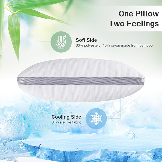 Meoflaw Cooling King Size Bed Pillows, Shredded Memory Foam Support for Back & Side Sleepers, Adjustable with Washable Removable Cover