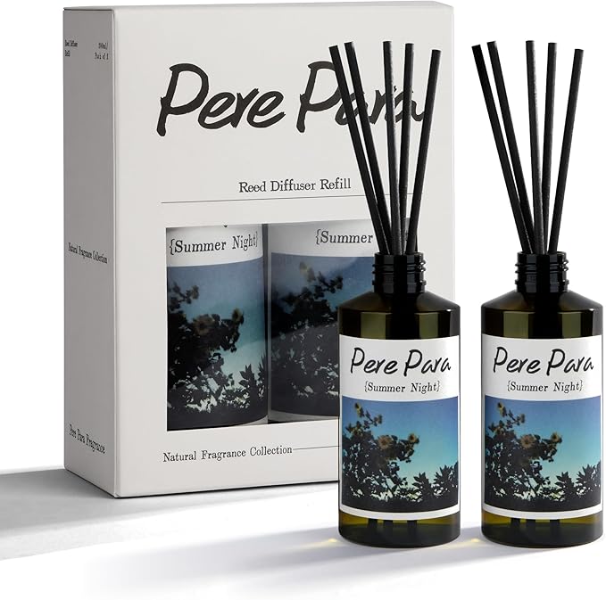 Summer Night Scent Premium Reed Diffuser Set - 2 Pack, 400ml /14.1 fl.oz Scented Oil with 6 Sticks | Long-Lasting Fragrance for Home & Office | Luxury Gift