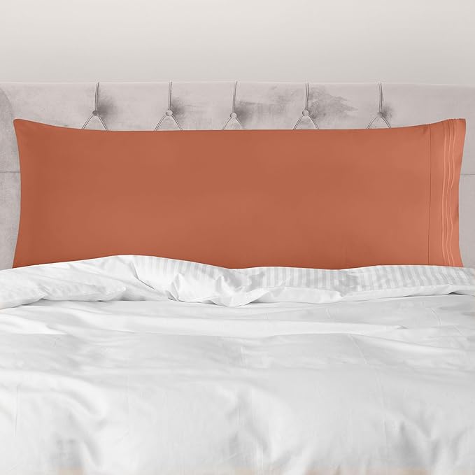 Mocassi 1-Piece Premium Body Pillowcase 1800 Series Hotel Quality Microfiber - Soft and Breathable with 3-Line Embroidery Wrinkle and Stain Resistant, Easy Care, 21" x 54", Cooper