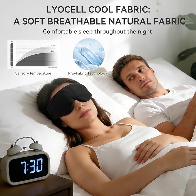 Lyocell Weighted Sleep Eye Mask for Women Men, 7oz or 5.3oz, Removable Washable Weighted Bag, Light Blocking Eye Cover, Soft Eye Shade for Travel Essentials, Office Naps, Gift,Black