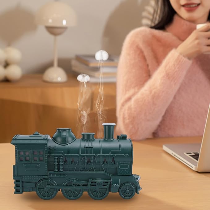 EBTOOLS 300Ml 8W Train Shaped Humidifier With Night Light, Dual Spray Modes, Warm and Cool Blue Light, Low Noise, Essential Oil Diffuser, Misting Function, Cool Mist Humidifier (green)