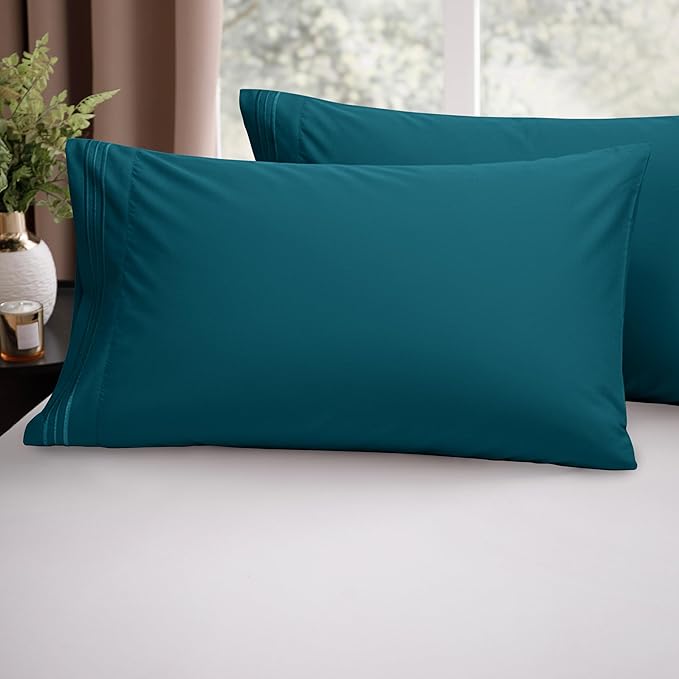 Elegant Comfort Luxury Ultra-Soft 2-Piece Pillowcase Set - 1500 Premium Hotel Quality Microfiber Double Brushed - Wrinkle Resistant, King Size, Marine Teal