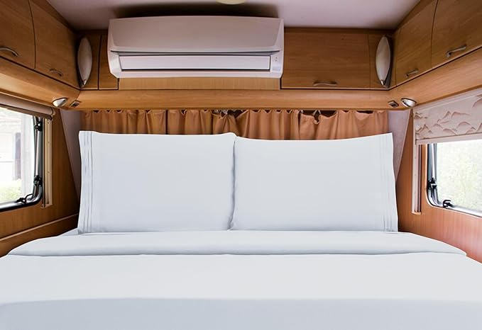 Mocassi Luxury RV Short 4-Piece Sheet Set - 1800 Premium Hotel Quality - Easy-Fit, Wrinkle, Fade Resistant Bed Sheets and Pillowcases - All Around Elastic Fitted Sheet, Deep Pocket, White