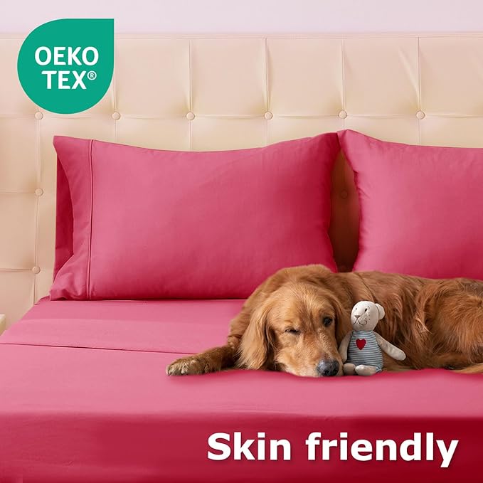 California King Size Bed Sheet Set - 4 Piece Soft Microfiber Sheets with Deep Pockets, Cooling Technology, and Wrinkle-Free Pillowcase. Hotel-Quality, Durable Bedding, Viva Magenta