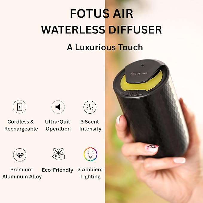 Waterless Essential Oil Diffuser Starter Kit with 15ml French Lavender Oil - Rechargeable Cordless Aromatherapy Machine for Home Bedroom Car Office Travel - 3 Mist Levels - 4 Timer - 24-Hour Battery