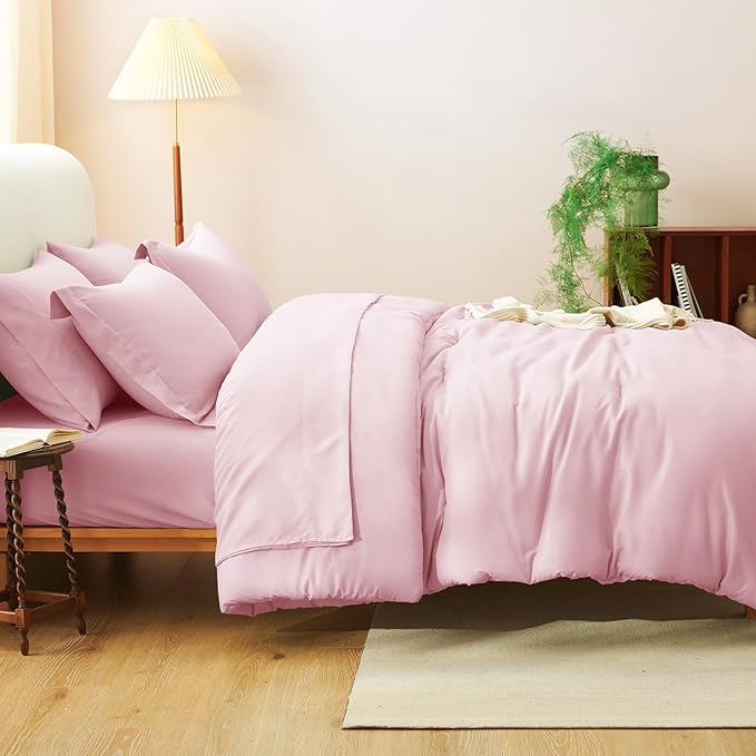 CozyLux Full Size Comforter Sets Pink, 7 Pieces Bed in a Bag Full Comforter Set with Sheets, Luxury Soft Bedding Set with Down Alternative Comforter, Fitted Sheet, Flat Sheet, Pillowcases & Shams