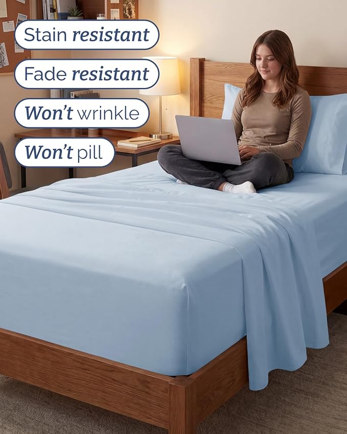 Extra Deep Twin XL Sheet Set - 3 Piece Breathable & Cooling Bed Sheets - Easily Fits 18 to 24 inch Mattress - Ultra Soft, Wrinkle & Fade Free w/ Extra Deep Pockets - Hotel Luxury Bedding - Sky Blue