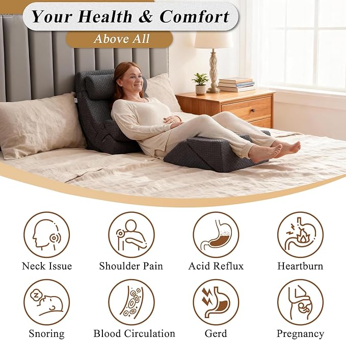 Axelrod 6PCS Orthopedic Bed Wedge Pillow Set, Post Surgery Foam for Back, Neck and Leg Pain Relief Comfortable & Adjustable Pillows- Anti Snoring, Heartburn, Acid Reflux & GERD Sleeping Melange Gray