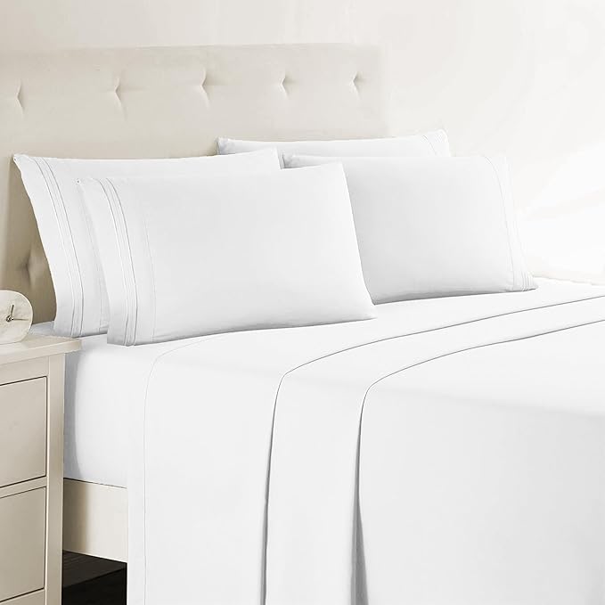 Clara Clark Twin XL Sheets, 5 Piece Set - Hotel Luxury Bed Sheets, Super Soft Bedding Set, Twin XL Size, White