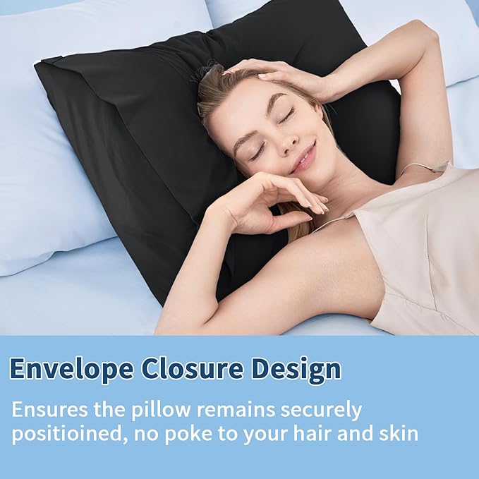 Premium Cooling Pillowcases Queen Size Set of 2 for Hot Sleeper & Night Sweats Beauty Sleep Reduces Wrinkles & Frizz Softer Than Silk Pillow Cover Oeko-TEX Certified Black Breathable