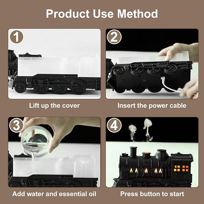 Train Humidifiers, Dual Mist Outlets, 300ml Capacity, Jellyfish shaped Cool Mist Train Humidifier, Aroma Diffuser, Mist Humidifiers with 2/8 Hours Timing Function (Black)