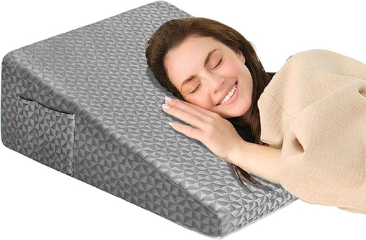 12" Wedge Pillow for Sleeping, Bed Wedge After Surgery, Back Pain Relief, Memory Foam Pillow Triangle Incline Wedge for Back Support, Leg Elevation (Dark Grey)