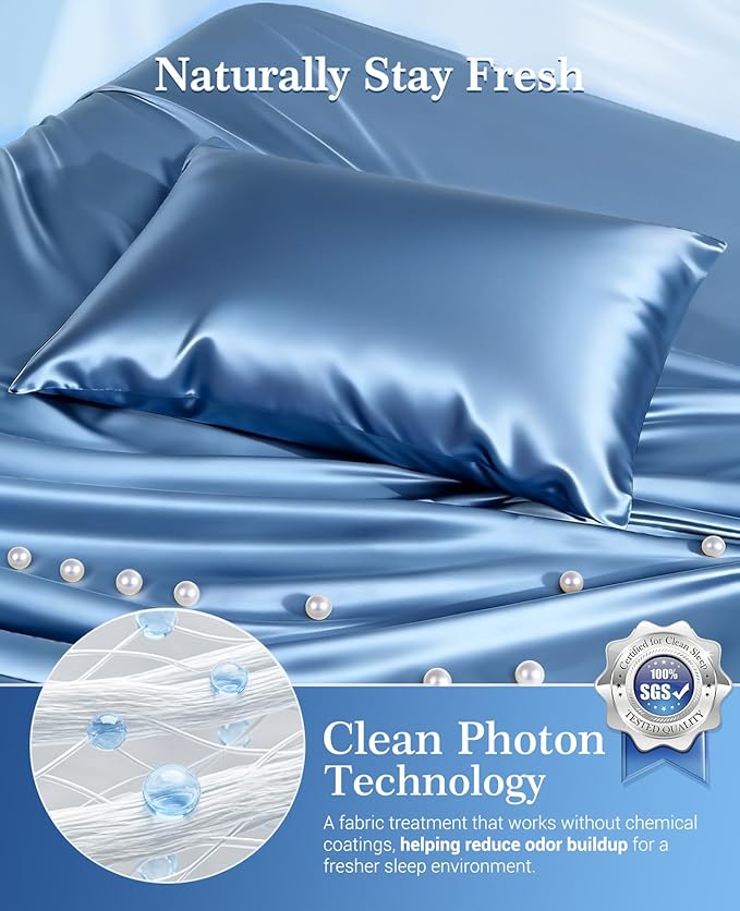 Elegear Cooling Pillow Cases Set of 2 for Hot Sleepers, Softer Than Silk Pillow Cases for Hair & Skin,Upgraded Arc-Chill Cooling Satin Pillowcases Q-max>0.5, Luxury Zipper Pillowcase Cover -Queen,Blue