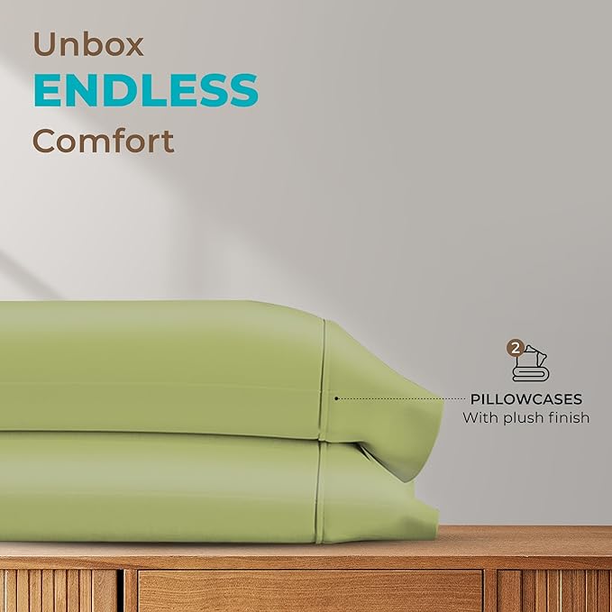Thread Spread 100% Egyptian Cotton Queen Pillow Cases Set of 2 - Luxury 800 Series Euphoria Collection Queen Pillow Cases (Sage Green), Soft Cooling Hotel Cotton Pillowcases, Fits Standard Pillows