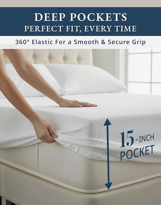 LANE LINEN 100% Egyptian Cotton Split King Bed Sheets for Adjustable Beds Soft & Comfy Luxury Hotel Style Thick Split King Sheet Set, Fully Elasticized Reinforsed Seams White Sheets