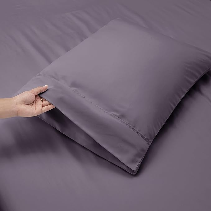 Nestl California King Size Sheet Set, 4 Piece Extra Deep Pocket (18-24 inches), Microfiber, Hotel Luxury, Soft, Breathable, Wrinkle-Free, Easy to Care, Grayish Purple