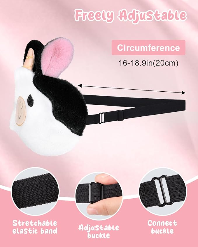 Miss Adola Sleep Mask for Kids - Valentines Gift for Kids Cute Plush Fuffy Sleeping Eye Cover Kawaii Soft Eyeshade Animal Eye Blindfold for Girls Boys Teens with Adjustable Strap, Cow
