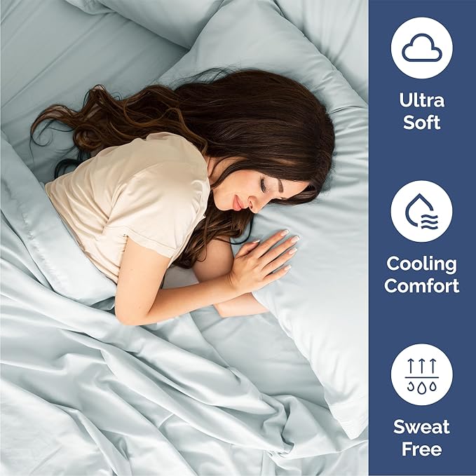 Queen 6 Piece Sheet Set - Comfy, Breathable & Cooling - Hotel Luxury Bedding for Women, Men, Kids, Teens & Children - 1 Flat & 1 Fitted Sheet & 4 Pillowcases w/ Deep Pockets - Wrinkle Free - Ice Blue