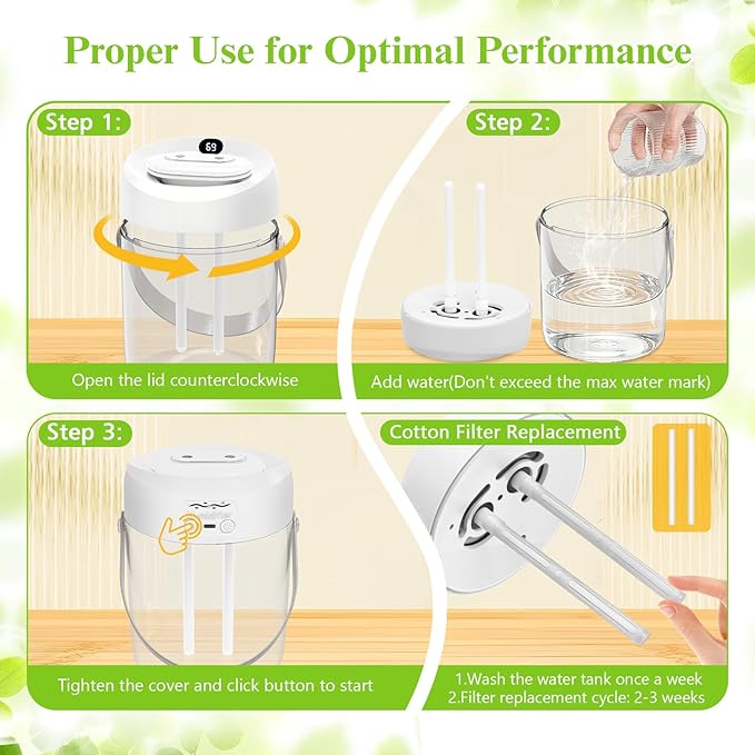 Portable Small Humidifiers for Bedroom, Aroma Diffuser for Home Personal Desktop Plant Humidifier Indoor Fragrance Aroma Diffuser with 2 Modes, Night Light and Auto-Off