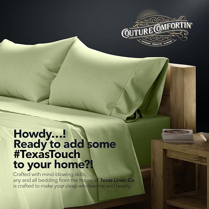 TEXAS LINEN CO. 100% Egyptian Cotton Queen Sheets Set - Luxury 1500 Series Couture Comfortin' Collection Egyptian Cotton Sheets Queen Size Bed Set (4 PC, Sage Green), 17" Deep Pocket, Hotel Bedding