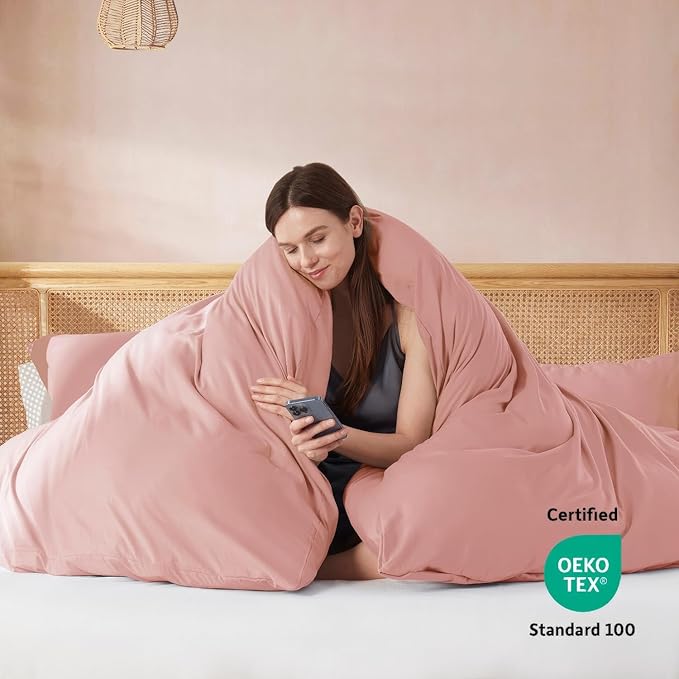 Nestl Full Duvet Cover Set with Comforter Insert - Blush Pink 4 Piece 80x90 Duvet Cover & 2 Pillow Shams with White Quilted Down Alternative Comforter, Ultra Soft, All Season