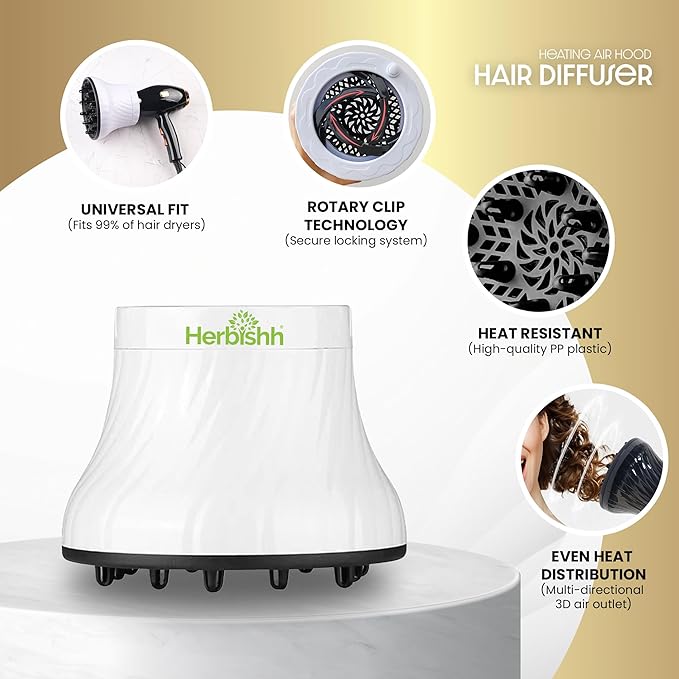 Herbishh Large Universal Diffuser Hair Dryer Attachment Adjustable 1.37" - 3.14" Dryer Diffuser Even Heat Rotary Clip for Curly Definition & Wavy Hair, Reduces Frizz & Adds Volume, Heat Resistant