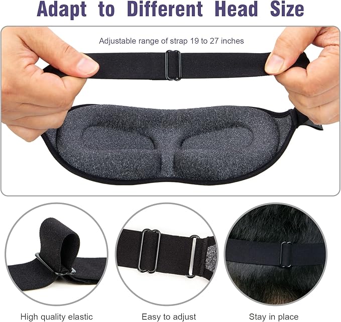 YIVIEW Sleep Mask for Side Sleeper, Block Out Light, Eyelash Extensions Friendly 3D Contoured Sleeping Eye Mask, Soft Breathable Night Blindfold with Adjustable Strap, Lightweight Eye Cover Gray