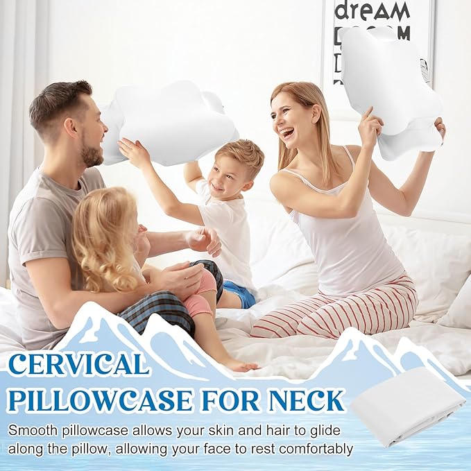 Hahafelt Cooling Cervical Pillowcase Cover with Envelope Closure (Only Pillow Case) Ergonomic Neck Pillowcase Smooth Soft Cool Pillow Cover for Side Back Stomach Sleepers(White,Standard Size)