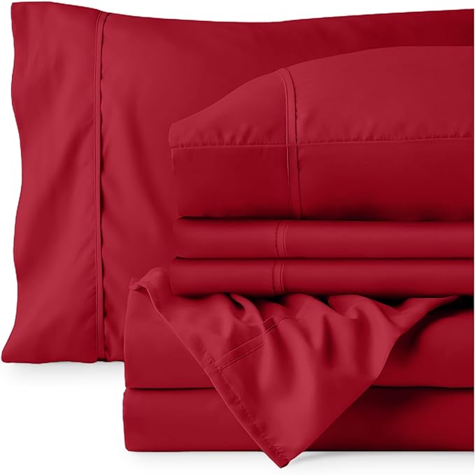 Bare Home Hotel Luxury King Sheet Set, Extra Soft - 6 Piece Set - Deep Pockets - Easy Fit - Cooling & Breathable - Wrinkle, Fade, Stain Resistant - Includes 4 Pillowcases (King, Red)