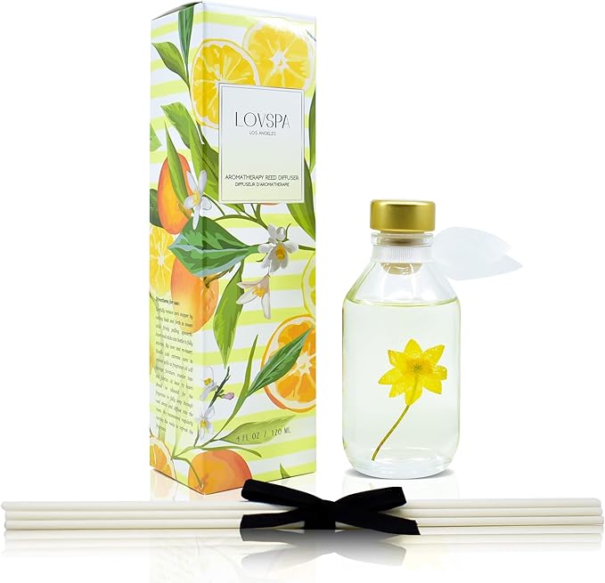 Reed Diffuser Set, Coastal Citrus Scented Oil Diffuser with Sticks, Home Fragrance Accessories for Bathroom Shelf Decor, Aroma Diffusers for Home or Office Desk, USA Made