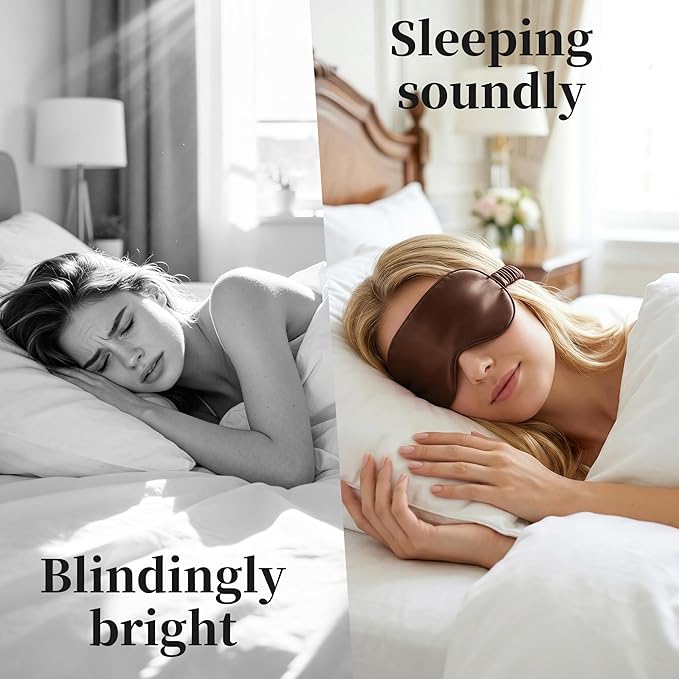 ZLYC 100% Mulberry Silk Sleep Mask Pressure-Free Eye Cover Soft Light Blocking Blindfold for Travel & Nap, Solid Coffee