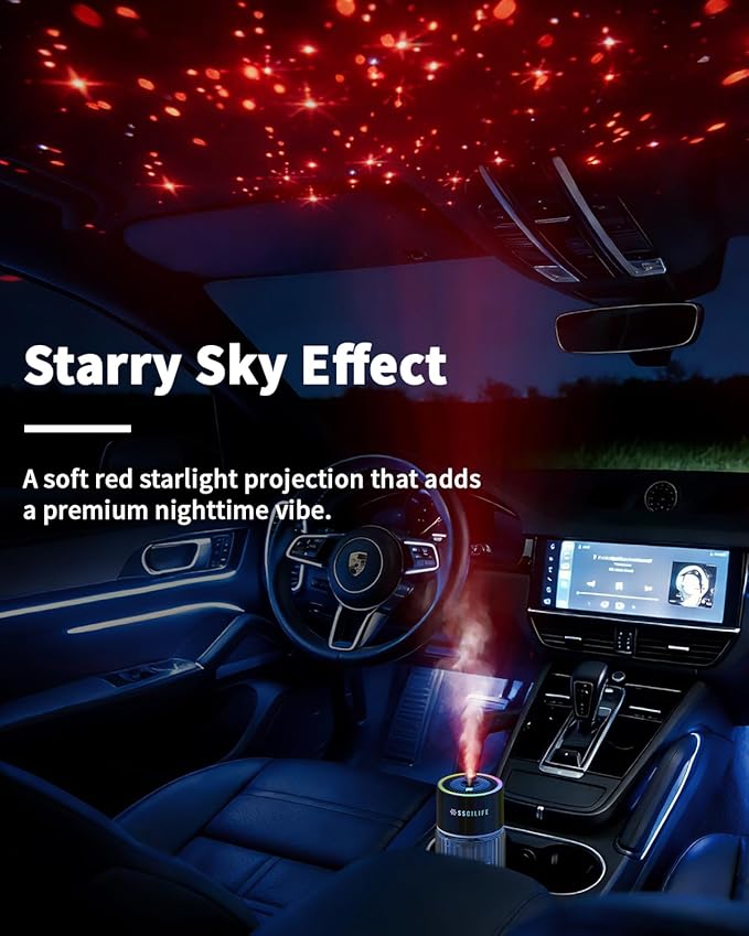 Smart Car Air Freshener with Auto Sensor, Car Aroma Diffuser with RGB Music Syncing Light & Starry Sky Projection, Up to 120 Day Use, 120ML Capacity, Scent: No.01-Classic Cologne