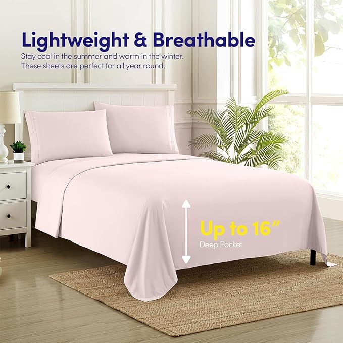 1500 Supreme Collection California King Sheet Sets Pale Pink - Luxury Hotel Bed Sheets and Pillowcase Set for California King Mattress - Extra Soft, Elastic Corner Straps, Deep Pocket Sheets