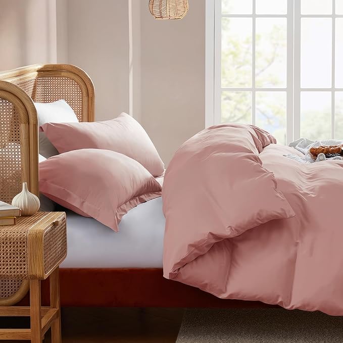 Nestl Full Duvet Cover Set with Comforter Insert - Blush Pink 4 Piece 80x90 Duvet Cover & 2 Pillow Shams with White Quilted Down Alternative Comforter, Ultra Soft, All Season