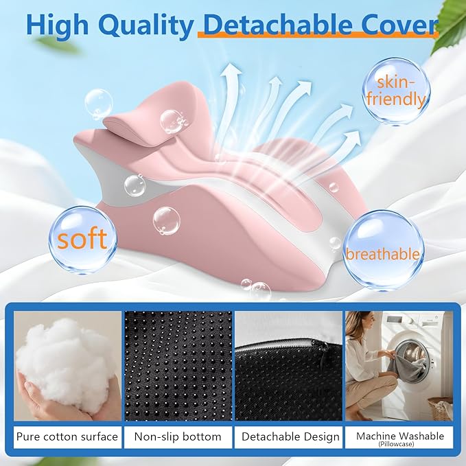 Memory Foam Wedge Pillow, Ergonomic Contoured Intimacy Couples Pillow, 27° Angled Neck Support Pillow Back Support Cushion, Multi-Functional Bed Position Pillow with Removable Cover Pink