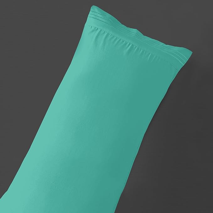 Mocassi 1-Piece Premium Body Pillowcase 1800 Series Hotel Quality Microfiber - Soft and Breathable with 3-Line Embroidery Wrinkle and Stain Resistant, Easy Care, 21" x 54", Minted Aqua