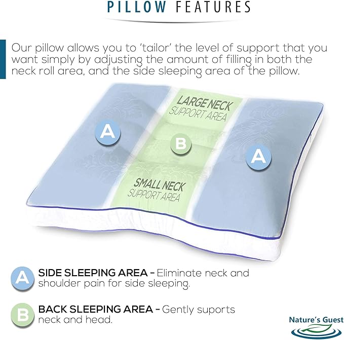 Nature's Guest Adjustable Cervical Pillow, Better Than Memory Foam Pillow for Neck Pain, Contour Orthopedic Pillow for Sleeping, Ergonomic Pillow for Side, Back and Stomach Sleepers, Standard Medium