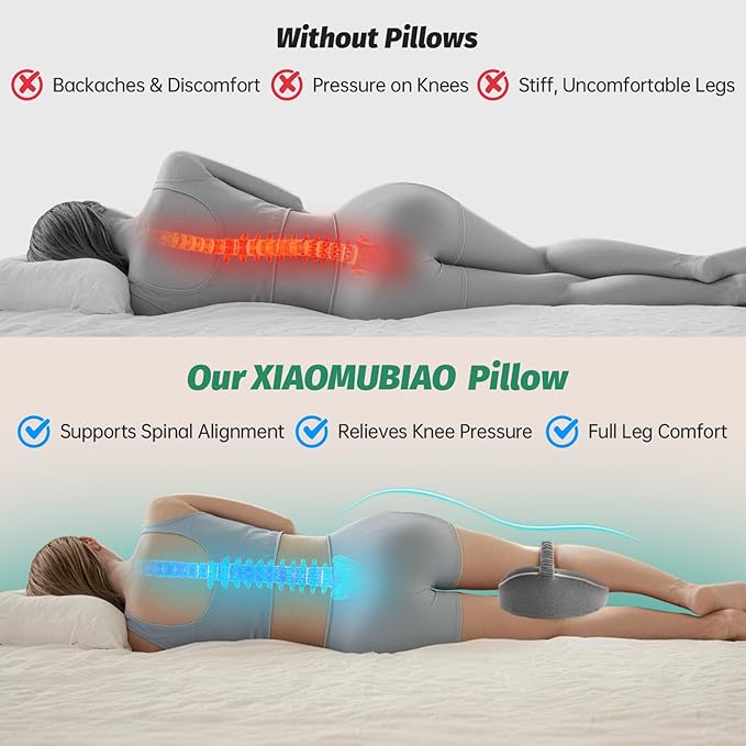 xiaomubiao Memory Foam Knee Pillow for Side Sleepers, Skin-Friendly Leg Pillow with Adjustable Strap for Sciatica, Hip & Back Pain Relief, Ergonomic Contour Between Leg Cushion with Washable Cover