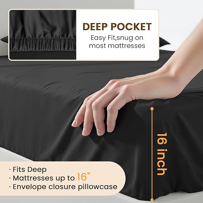 King Size 4 Piece Bed Sheet Set - Ultra Imitation Cotton-Premium Breathable & Cooling Sheets - Hotel Luxury Bed Sheets Deep Pocket up to 15"- Wrinkle, Fade, Stain Resistant (Black, King)
