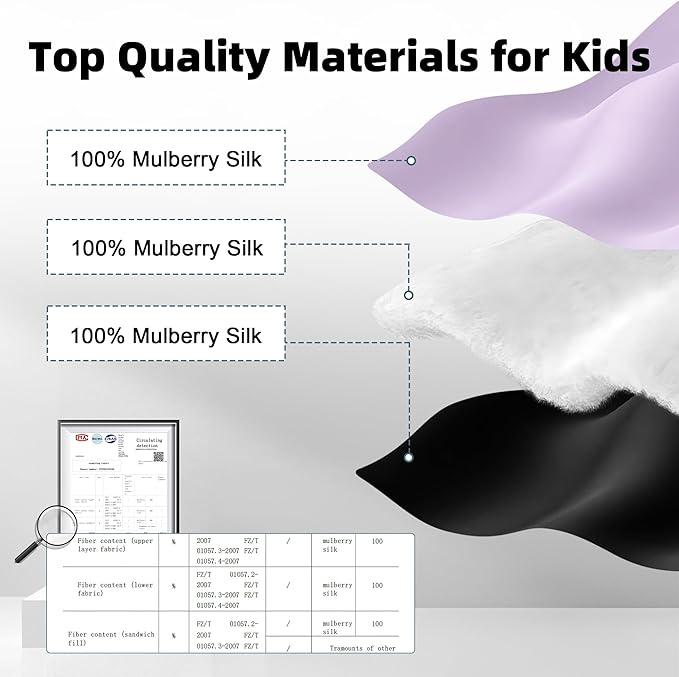 Silk Sleep Eye Mask for Kids, 100% Real Natural Pure Silk Sleeping Masks, Blindfold Sleep Eye Cover with Adjustable Strap, Soft & Lightweight Night Eyeshade for Boys Girls Teens (Purple)