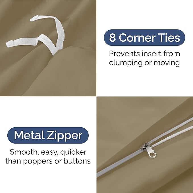 Duvet Cover Queen Size Set - Extra Soft Queen Duvet Cover 90" x 90" with 2 Pillow Shams - Hotel Luxury, Easy Care and Fade Free w/ Zipper Closures & Ties - All Season, Comfy, Cozy & Breathable (Khaki)
