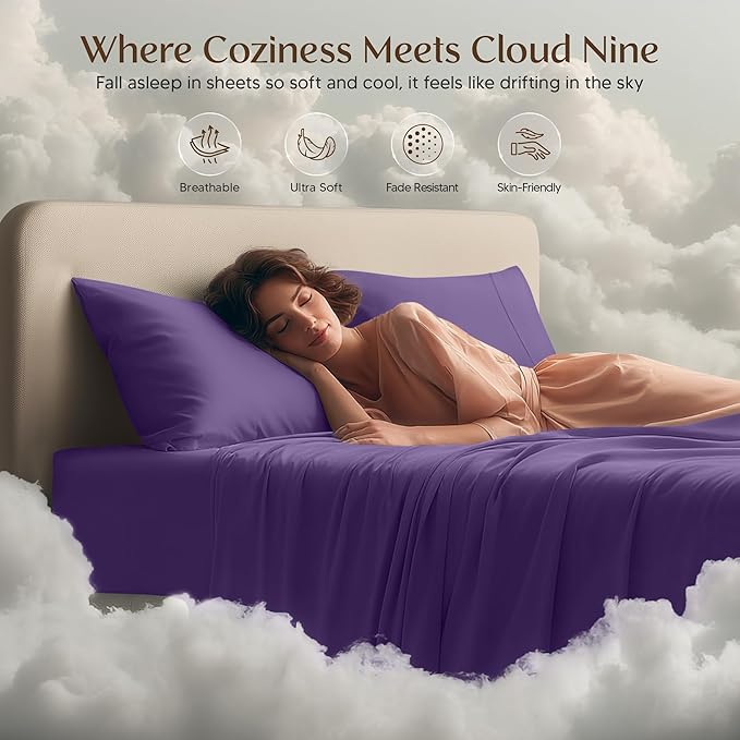 Utopia Bedding King Size Sheet Set – 4 Piece Bed Sheets, Soft and Breathable Microfiber, Includes 1 Fitted Sheet, 1 Flat Sheet and 2 Pillowcases – Oeko Tex (Eggplant)