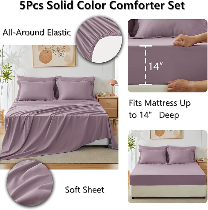 CozyLux Twin XL Comforter Set Dusty Purple, 5 Pieces Bed in a Bag Twin Extra Long Comforter Set with Sheets for College Dorm, Luxury Bed Sets with Down Alternative Comforter, Sheets, Pillowcase & Sham