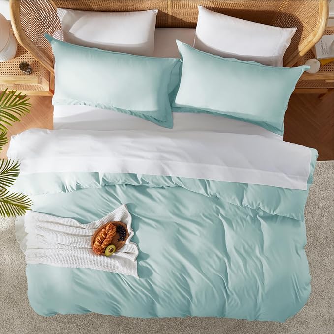 Nestl Twin Duvet Cover Set with Comforter Insert - Light Blue 3 Piece 68x90 Duvet Cover & 1 Pillow Sham with White Quilted Down Alternative Comforter, Ultra Soft, All Season