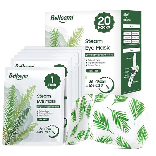 BeHoomi 20Packs Steam Eye Mask, Heated Eye Mask Warm Compress for Eyes, Disposable Self Heating Steam Mask for Sleep, Spa, Travel Essentials, Relaxation Gifts for Women, Mothers Day Gifts (Tea Tree)