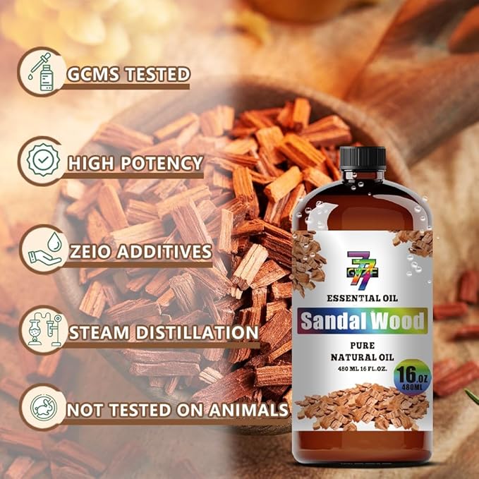 Sandalwood Essential Oil - Sandalwood Oils for Diffusers, Humidifiers, DIY Candles, Soap, Cleaning, Home, Office, Yoga, Massage, Gifts - 16 fl oz (480 ml) - GV77ZF