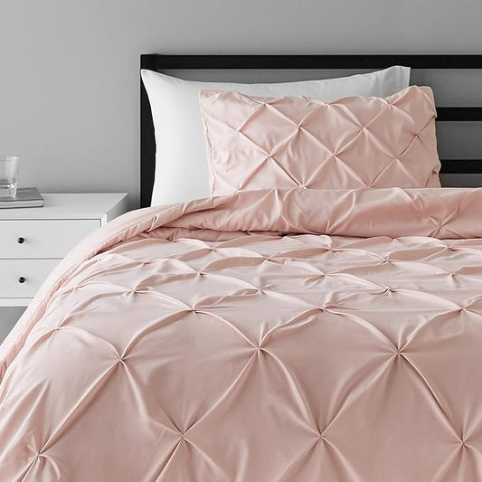 Amazon Basics 2-Piece All-Season Soft Down-Alternative Comforter Bedding Set, Pinch Pleat Design with Piped Edges, Twin/TwinXL, Blush