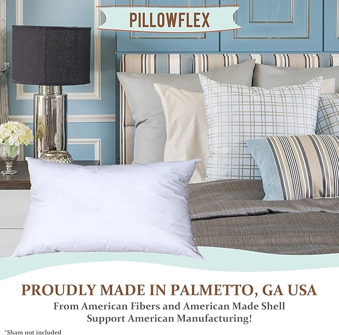 Pillowflex Set of 2 Synthetic Down Alternative Pillow Inserts for Shams, Soft & Plush Pillow Inserts, Faux Down Alternative Pillows or Micro Denier, Cotton Blended Shell Fabric - (12 Inch by 16 Inch)