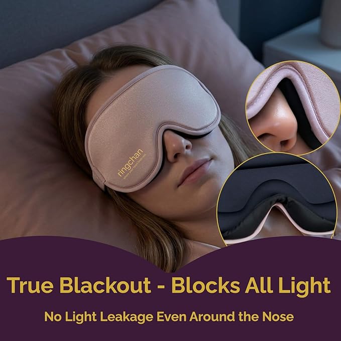 Ringchan Sleep Masks for Women Lash Friendly - 100% Blackout Eye Masks for Sleep - Zero Eye Pressure Sleeping Mask for Naps, Travel & Meditation, Adjustable & Soft - Dusty Rose Pink